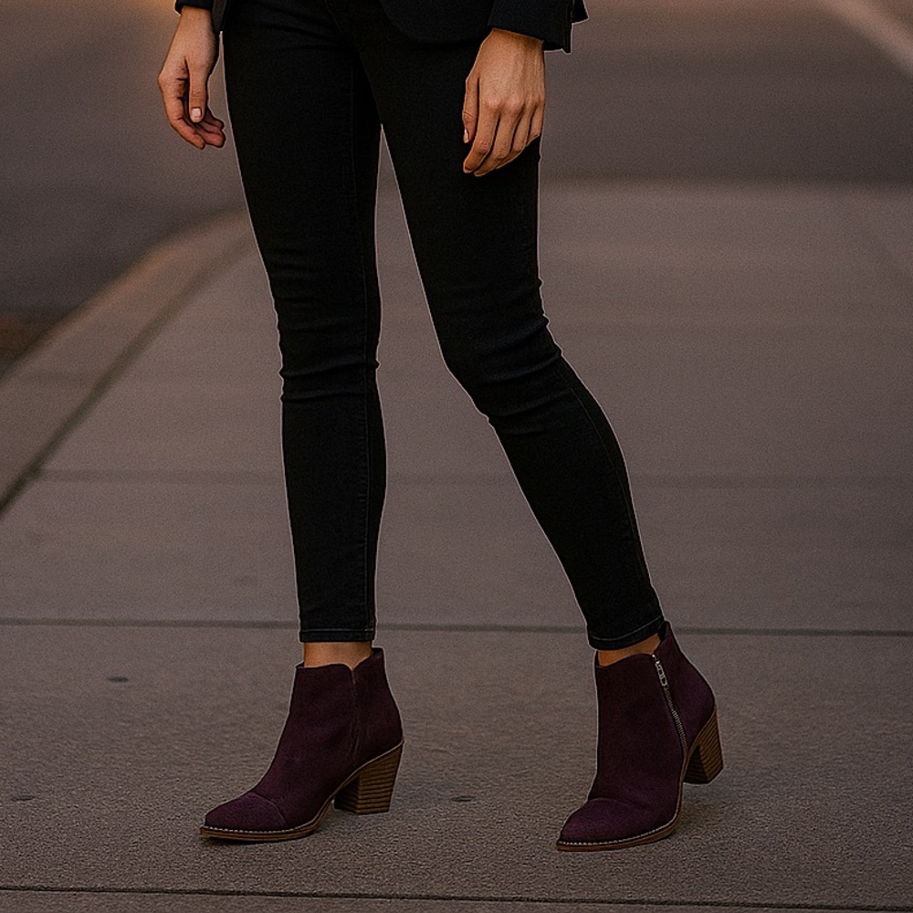 DV8 by Dolce Vita Plum Faux Suede Ankle Booties Size 7 Block Heel Side Zip EUC! - Picture 4 of 7